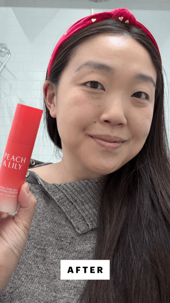 Lee after applying the Peach Lily Retinal For All Renewing Serum